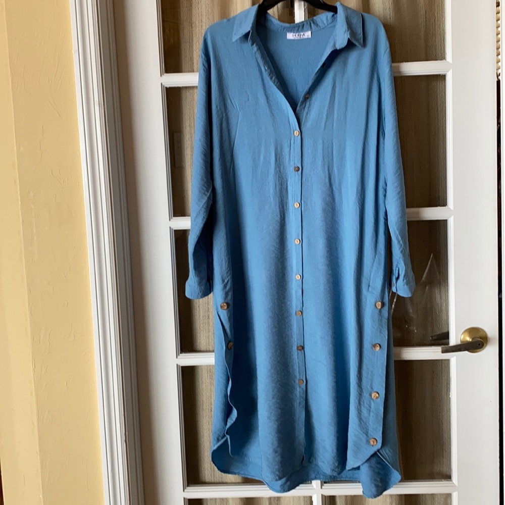 Serda  Istanbul Light blue button down shirt dress M/L